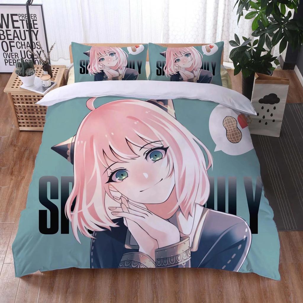 Anime Spy Family Anya Bedding Set Boys Girls Twin Queen Size Duvet Cover Pillowcase Bed Boys Adult Fashion Home Textileextile
