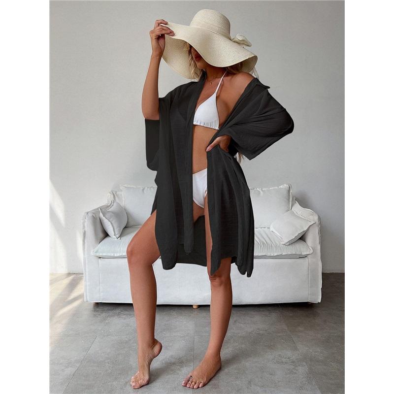 Summer Loose Cardigan Sun Protection Woman Bikini Cover-up Swimsuit Solid Beachwear Cover-Ups Swimwear Women Kimono Dress