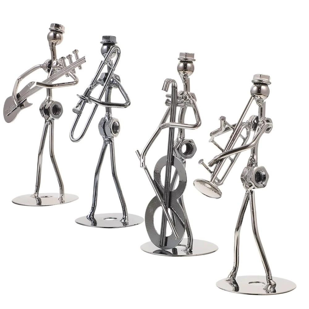 Metal Guitar Player Statue Violin Band Man Model Mini Decoration Handicraft For Music Lovers
