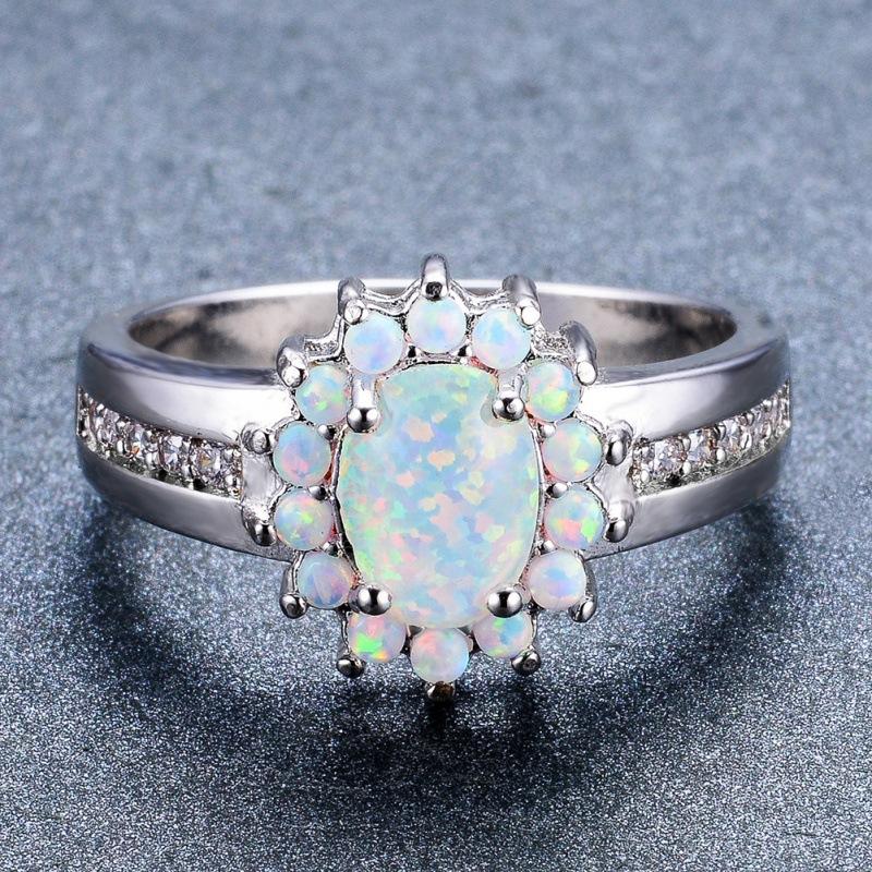 

White gold flower-shaped Opal 8MM * MM ring no. 6