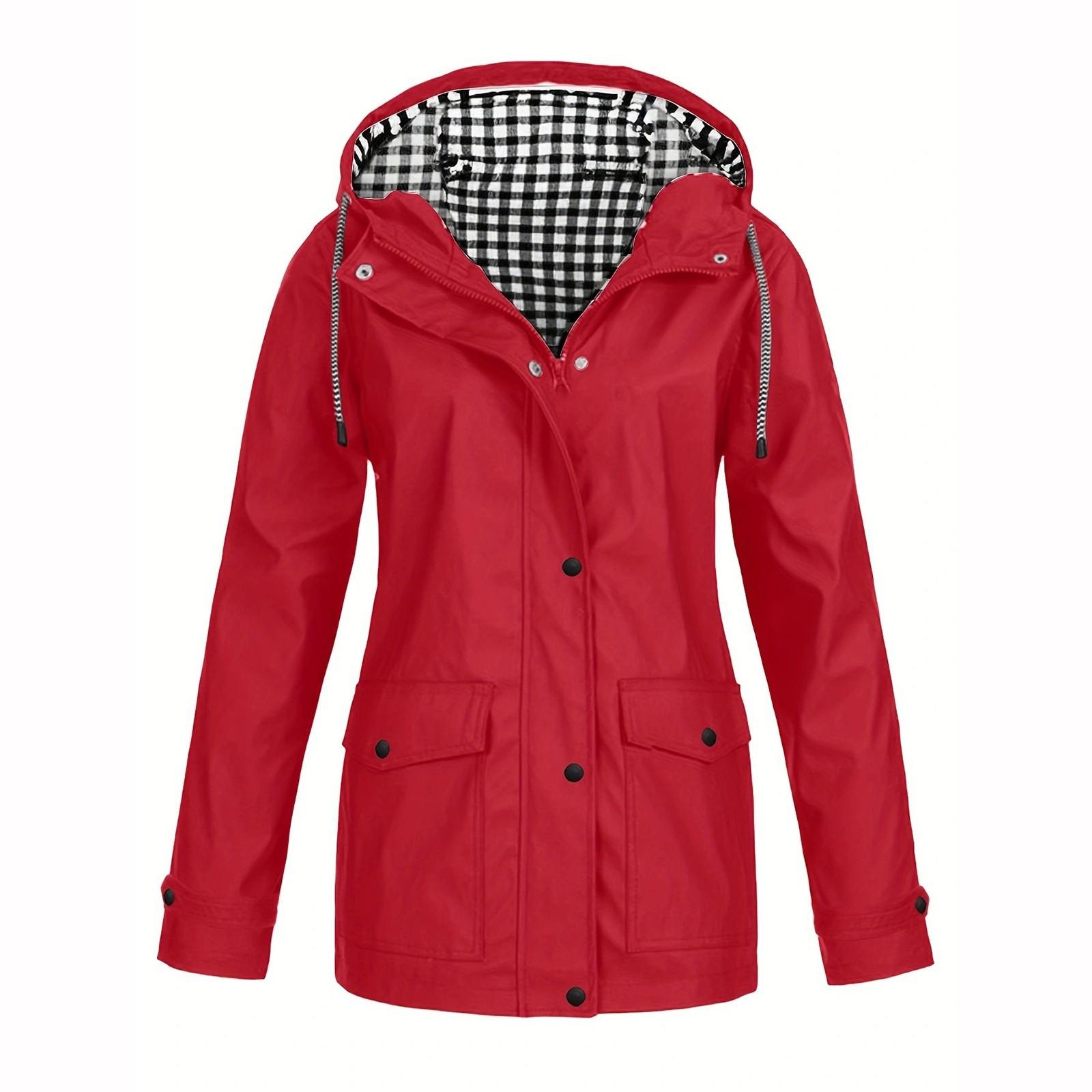

Куртка Женская Большого Размера Упаковываемая Легкая Дождевики Водонепроницаемая С Капюшоном Зимнее Пальто Куртки XL красный