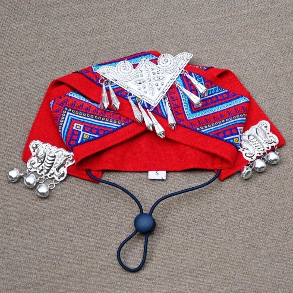Imitation Silver Jewelry Zhuang Ethnic Style Pet Dress Vintage Pet Cosplay Costume Photo Pet XXL-Red Hat
