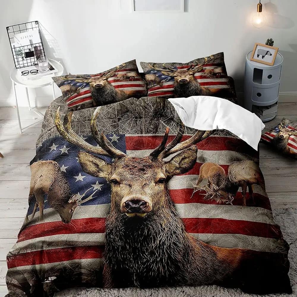 Farmhouse Duvet Cover SetBlack Bear Deer Elk Moose Forest Animal Wildlife Lodge Rustic Bedding Set KingSage Green Brown Plaid