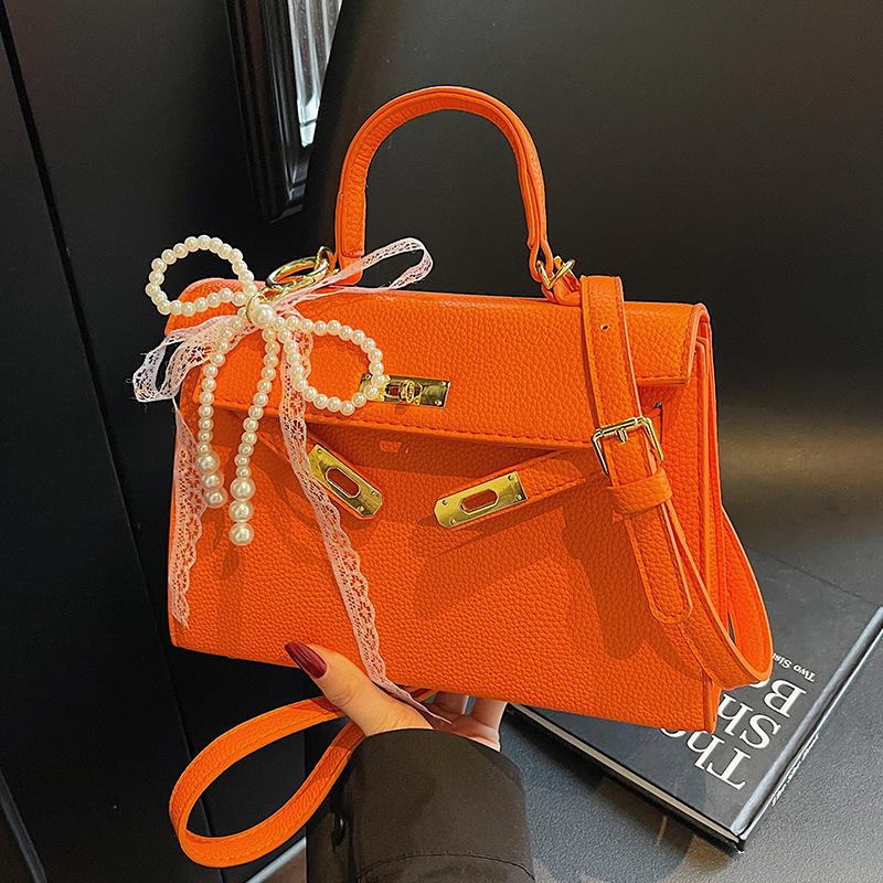 Litchi Patterned Diamond Grid Chain Shoulder Handbag, Spring New Style, High-end, Fashionable and Versatile Crossbody Kelly Bag