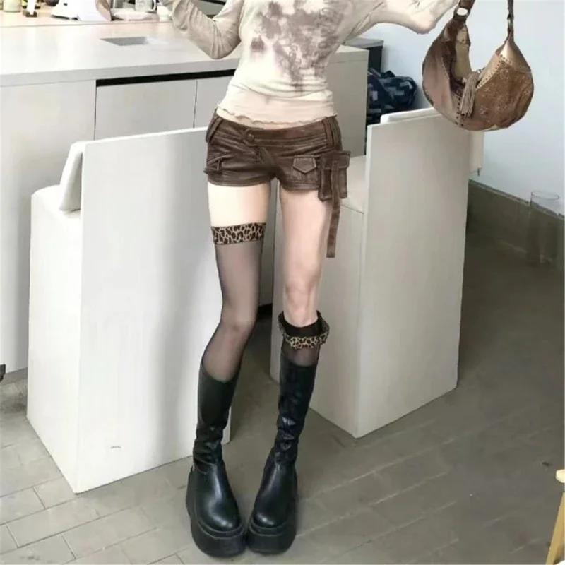 Women Sheer Thigh High Stockings With Leopard Top Stitching Nonslip Silicone Silk Over Knee Long Socks Lingerie Hosiery