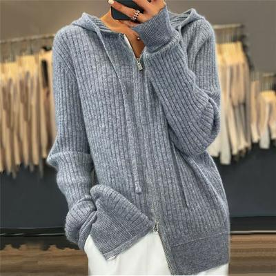 Tooxika Autumn And Winter New Casual Hooded Solid Color Long-sleeved Knitted Sweater Jacket Zipper Sweater Cardigan