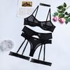Sexy erotic underwear solid color ultra-thin mesh yarn perspective temptation big chest small thong five-piece set
