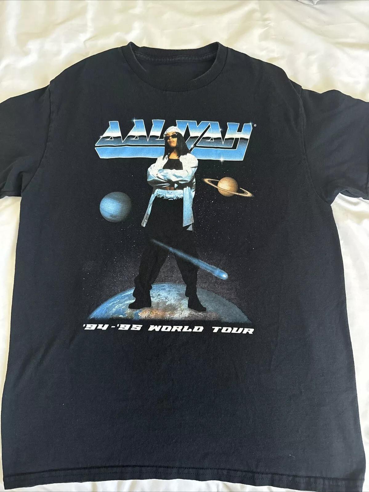 aaliyah t shirt World Tour ‘94 -‘95 black T Shirt Size S-5XL UR364 S