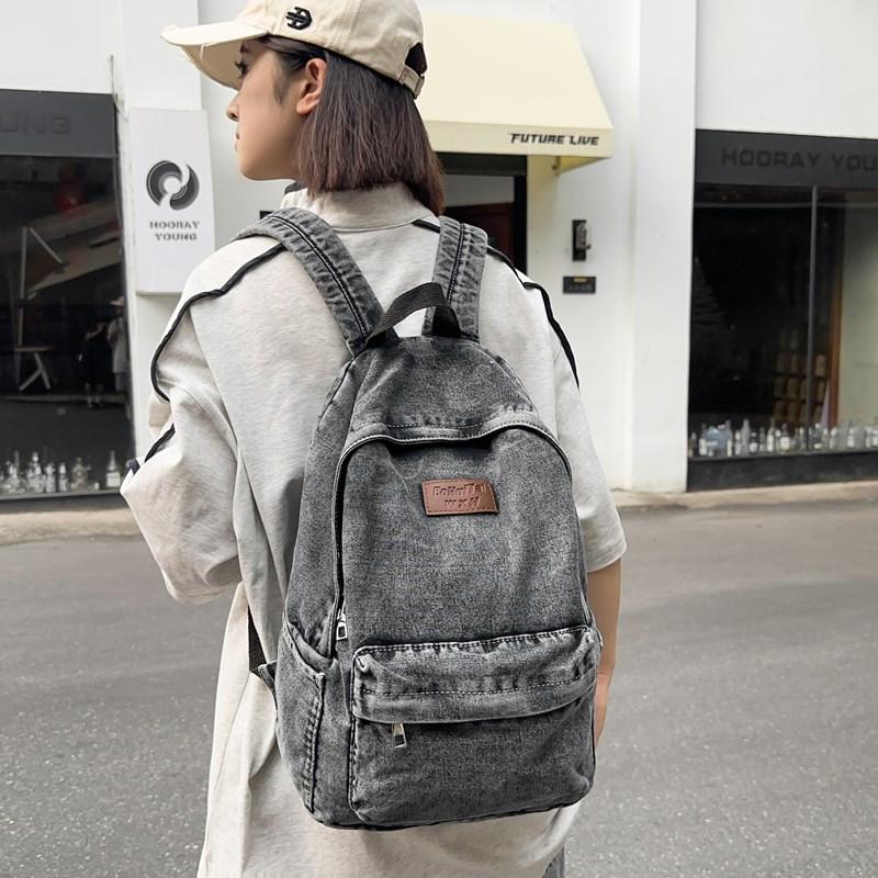 Schoolbag retro denim backpack women's 1011 new large-capacity casual Korean version old schoolbag student class backpack