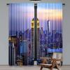 2Pcs Modern Curtain New York City Skyline With Skyscrapers At Sunset Night American Urban Life For Bedroom Living Room Dining