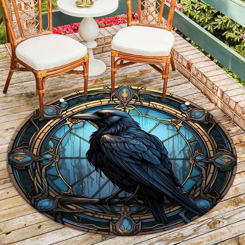 Raven Dark Fantasy Goth Round Rug Floor Mat Doorway Rug With Nonslip Backing Outdoor Patio Camping Rug Floor Mat Living Room Bedroom Decoration