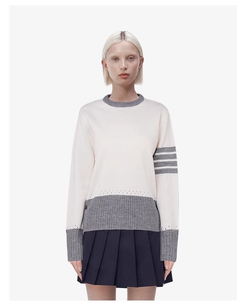 TB Knitted Sweater Women's New Autumn and Winter Same Style Couple's Color Collision Loose College Style Color Blocked Round Neck