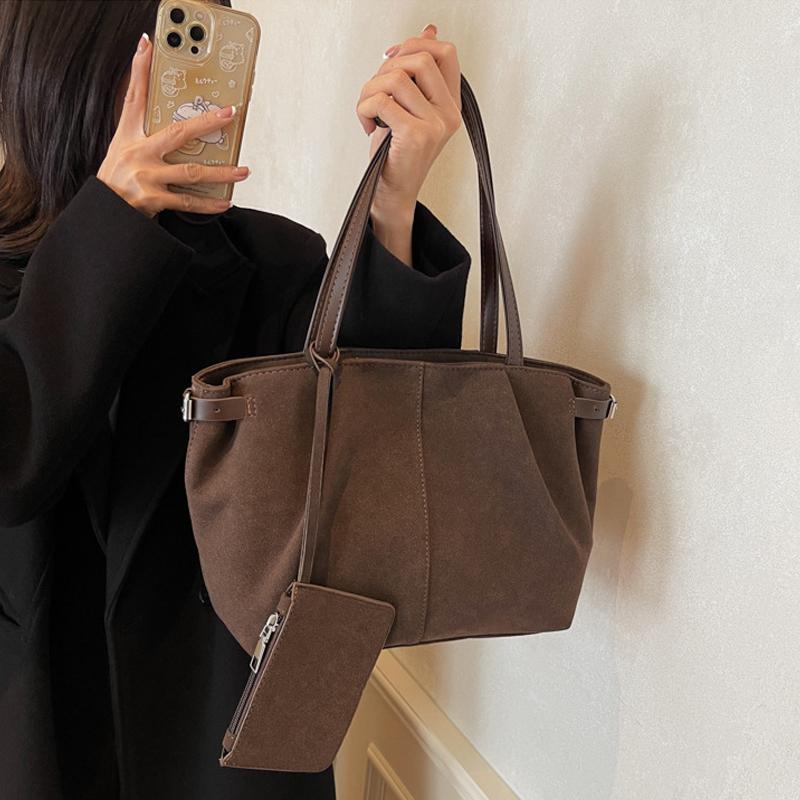 Wildleder-Schultertaschen für Damen Große Wildleder-Tragetaschen Leichte Unterarmtasche Lässige Shopper-Handtasche Uni-Farbe Reise-Beuteltaschen