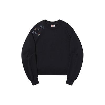 Li Ning Embroidered Printed Round Neck Pullover Sweatshirt Women Sweatshirt Black AWDT686-7