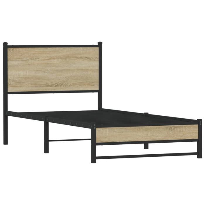 VidaXL Metal Bed Frames with Sonoma Oak Headboard 80x200 Cm, Single Bed, Bedroom Furniture, Guest Bed, 4007877