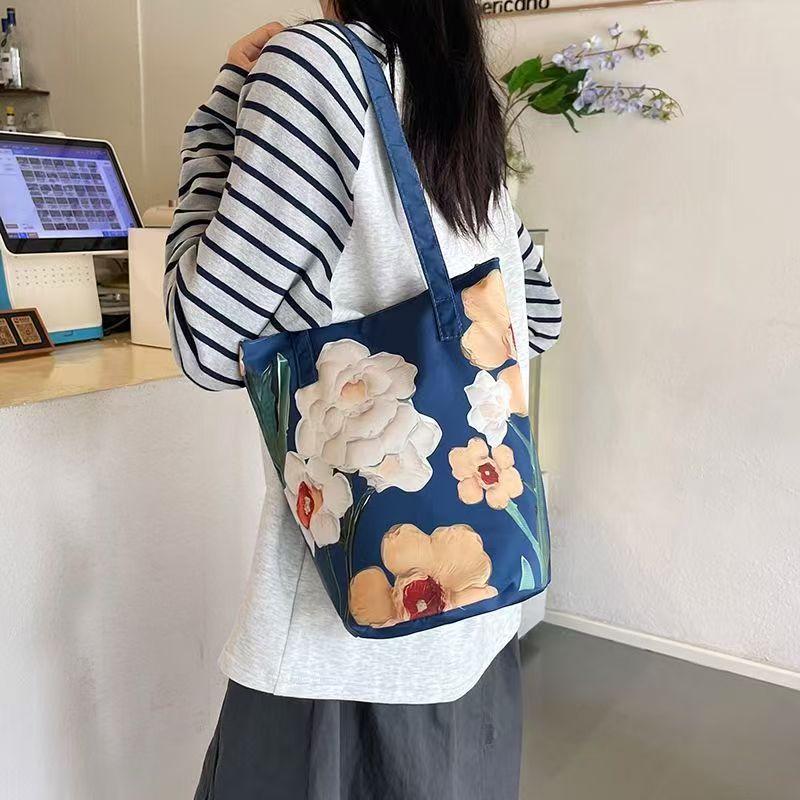 Новая модная сумка-ведро с цветочным узором холщовая повседневная сумка через плечо большая вместимость креативная женская сумка 19x18x27cm 835₽