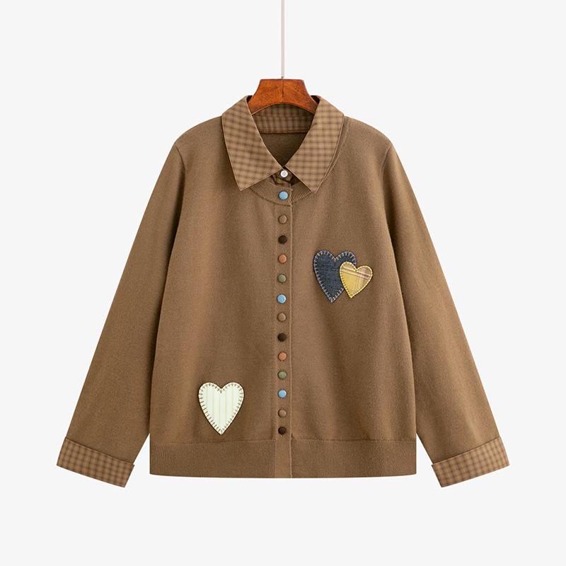 

Plus Size Women s Heart Print Patchwork Cardigan - Loose Casual Knitwear, Long Sleeve, Winter 2025. XXXL (90-110 kg) кофейный