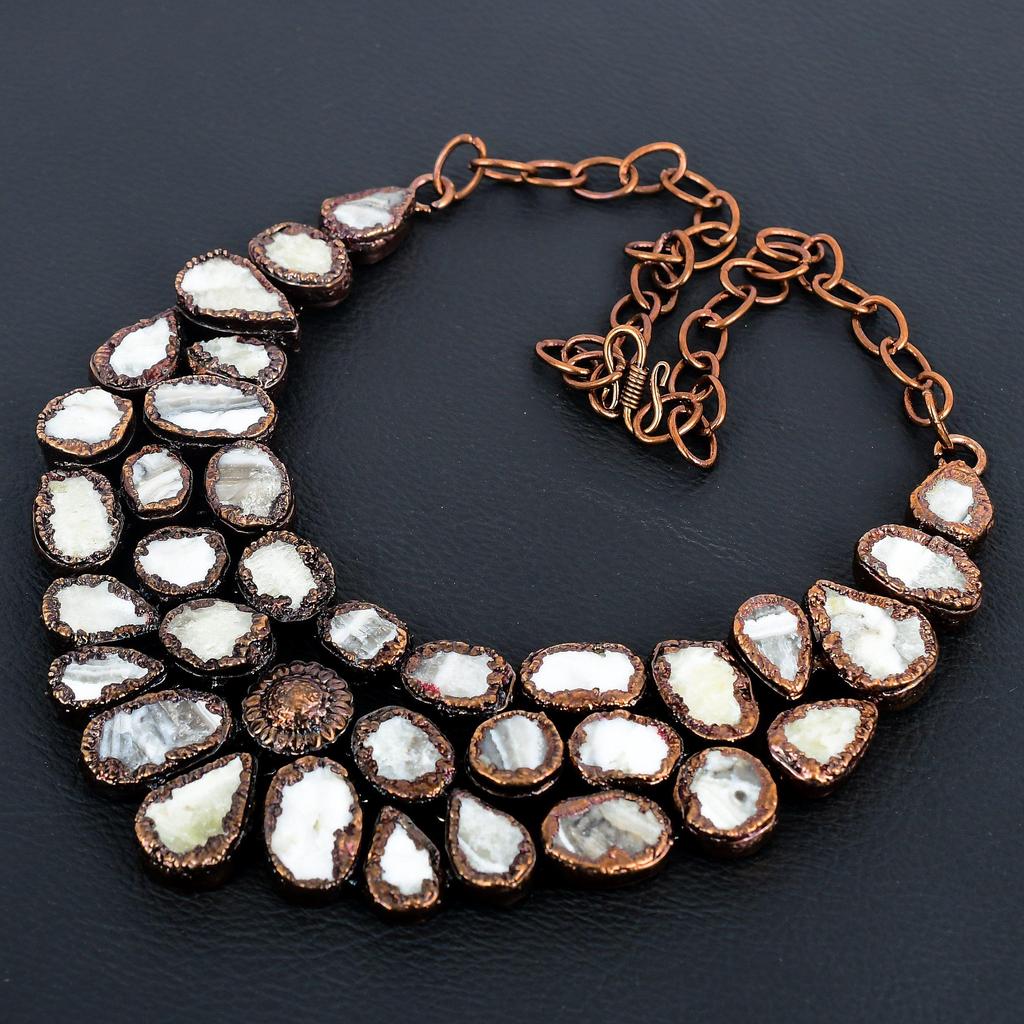 Yellow Lace Agate Necklace Gemstone Jewelry, Copper Electroformed Adjustable Chain Necklace, Gift For Women Handmade Necklace