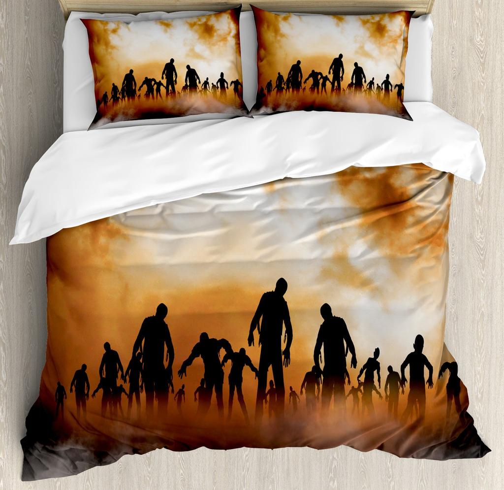 Halloween Duvet Cover Set, Spooky Carved Halloween Pumpkin Lantern Bat Bedding Set Single Twin Full Queen King Comforter Cover