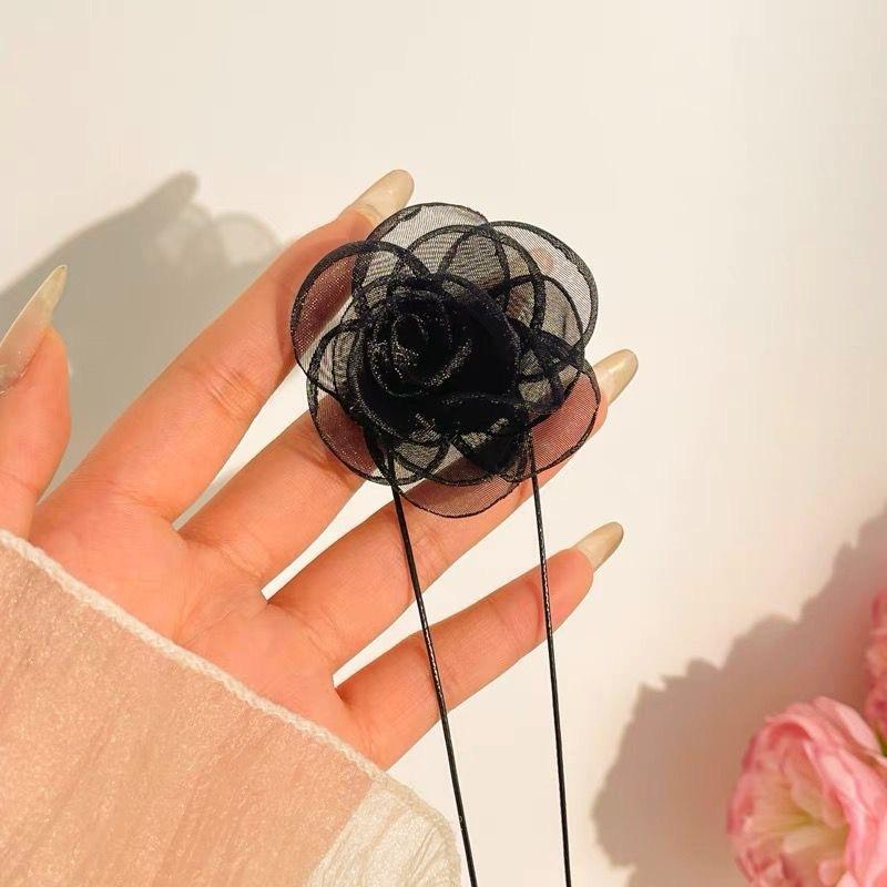 Black and white flower necklace rose choker neck flower neckband necklace female neck collar camellia clavicle chain