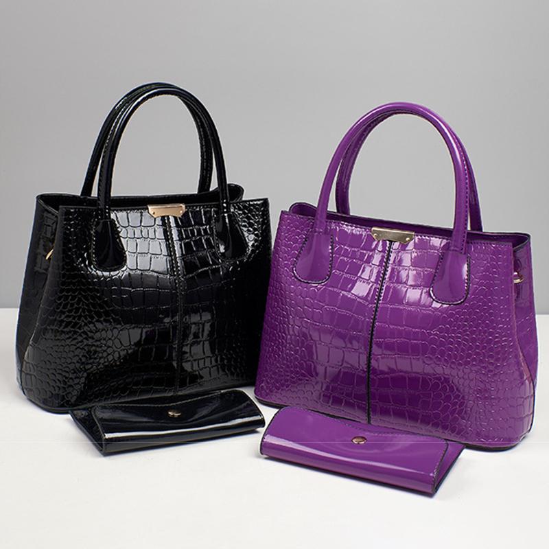 Fashion Crocodile Pattern Mother and Daughter Bag Large Capacity Bright Leather Waterproof Multi-compartment Fine Texture Handbag Shoulder Bag