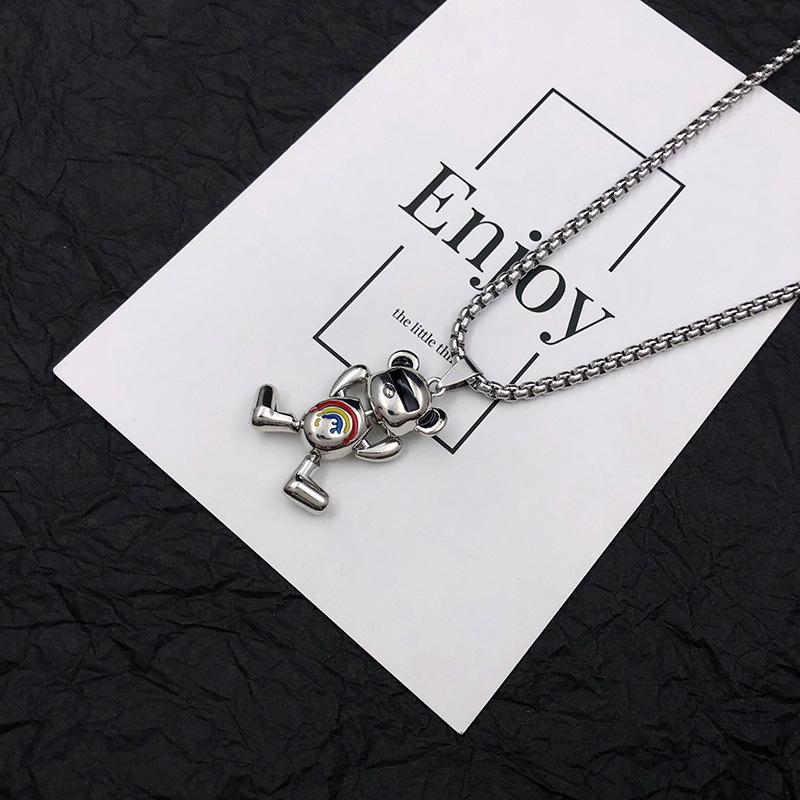 2023 Rainbow Bear Necklace: Trendy Unisex Hip Hop Sweater Chain, Personalized and Versatile for Students and Couples