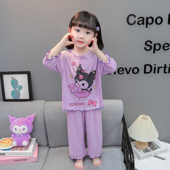 Girls Cute Cartoon Cool Touch Pajama Set Short Sleeve Shorts Summer Thin Two Piece Sleepwear For Kids 90