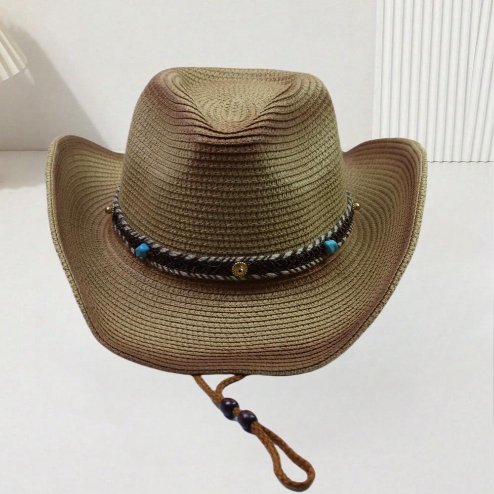 European and American style Western cowboy straw hat Women's big-brimmed outdoor sun hat Mountaineering knight hat Men's travel sun protection hat tid