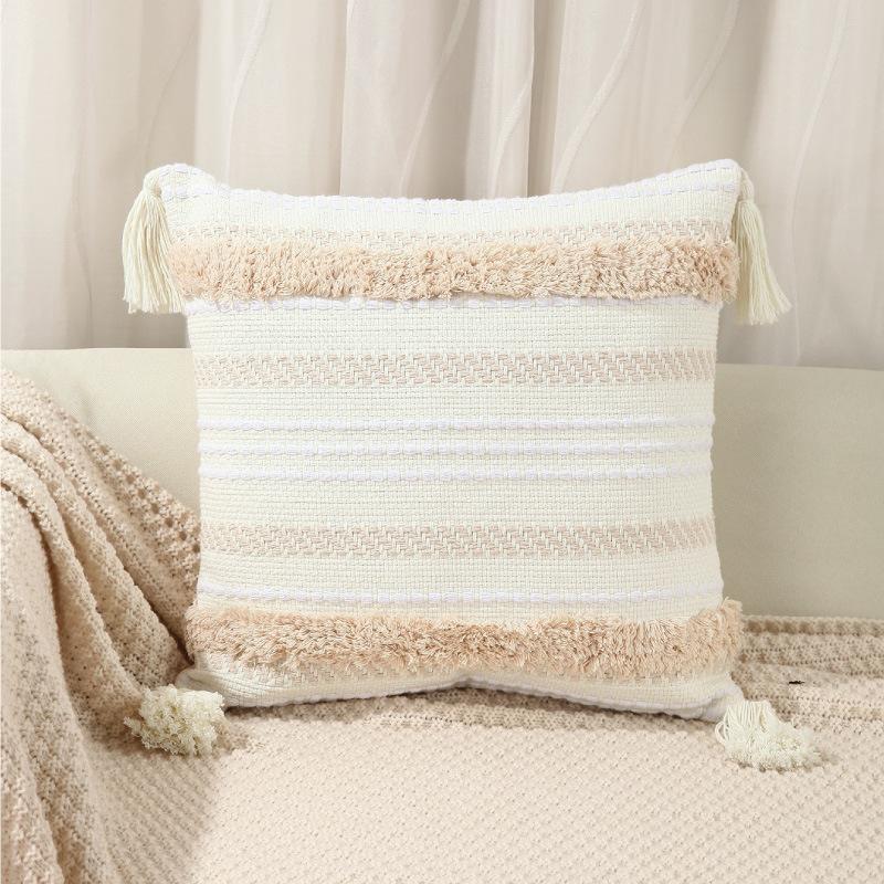 Bohemian Moroccan Cushion Cover 50x50cm Beige Cotton Tufted Woven Throw Pillowcase Funda Cogines De 45x45 Decor Home and Sofa
