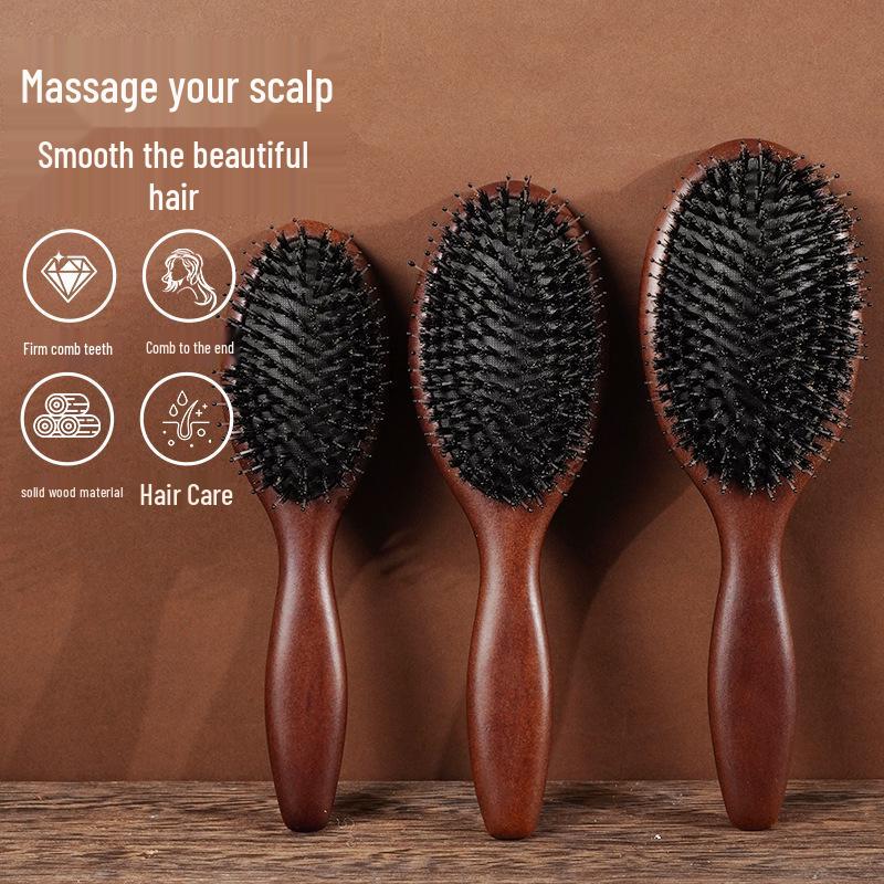 Beech Wood Air Cushion Comb with Pig Bristle for Hair Styling and Scalp Massage