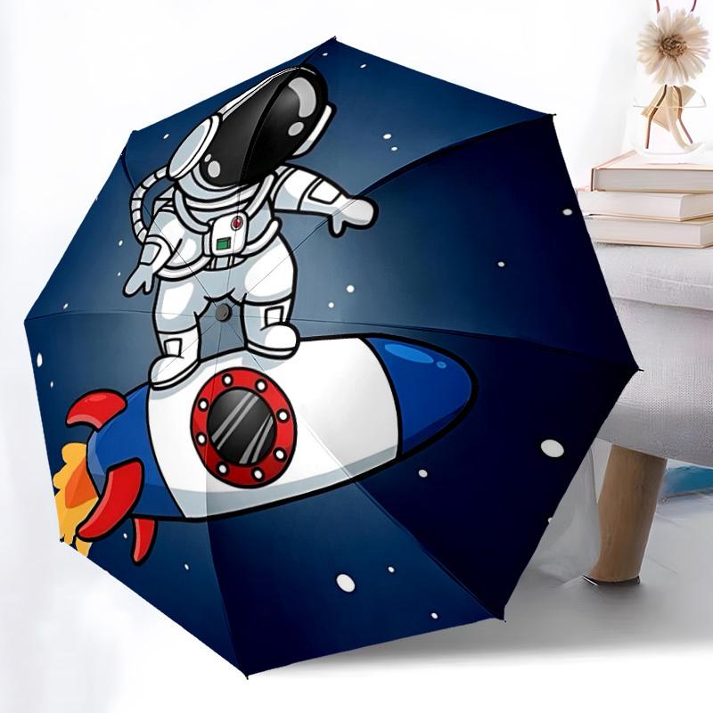 1pc Astronaut Rocket Automatic Open/Close Umbrella with One-Touch Button, Compact Folding Canopy, Sturdy 8-Rib Windproof Design S38