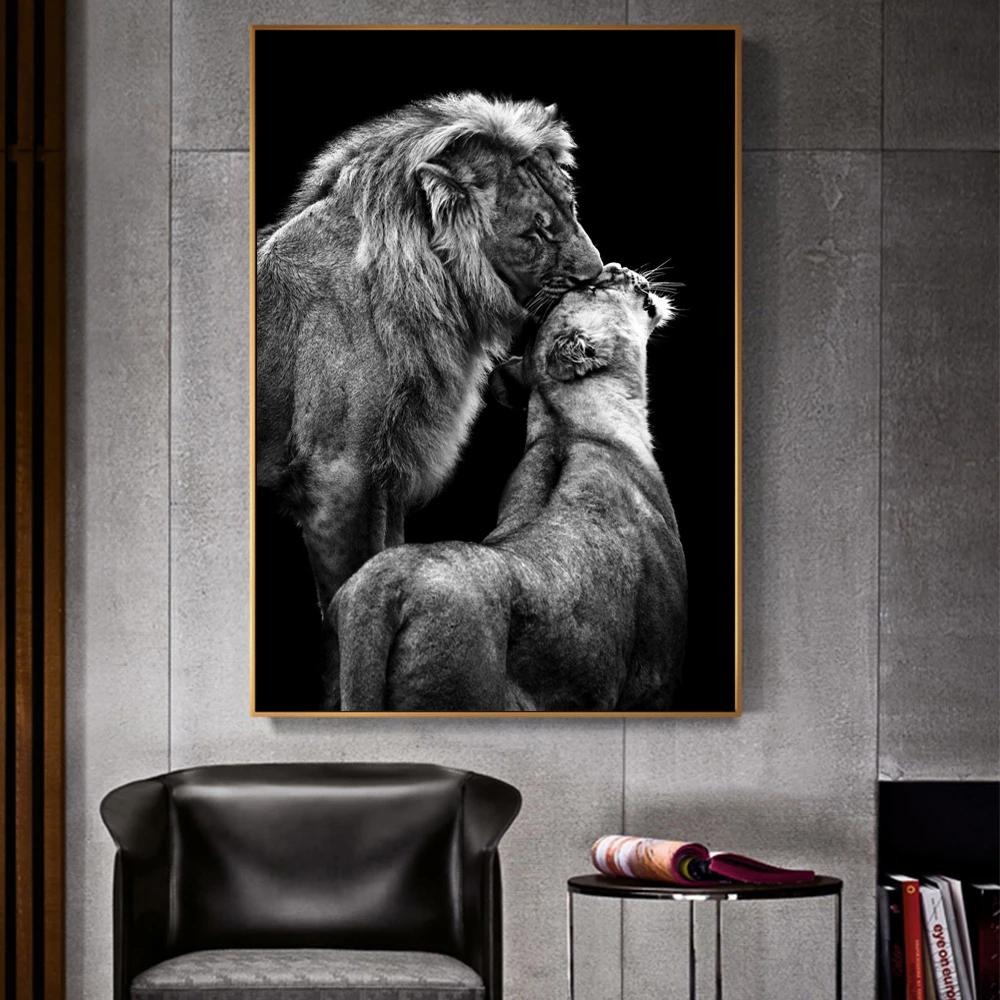 Schwarz-weiße Tiere Kunst Löwe Leinwand Malerei Moderne Poster und Drucke Wandbilder für Wohnzimmer Home Cuadros Dekor