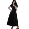 French Hepburn Style Bubble Sleeves V-neck Summer Dress High-end Temperament Women's Waist A-word Long Dress Wholesale