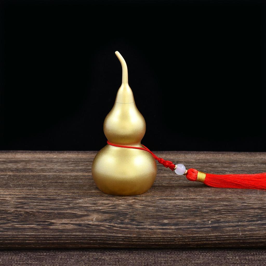 Antique Brass Gourd Hanging Ornament: Chinese Hollow Pendant In Copper Sand Gold Finish