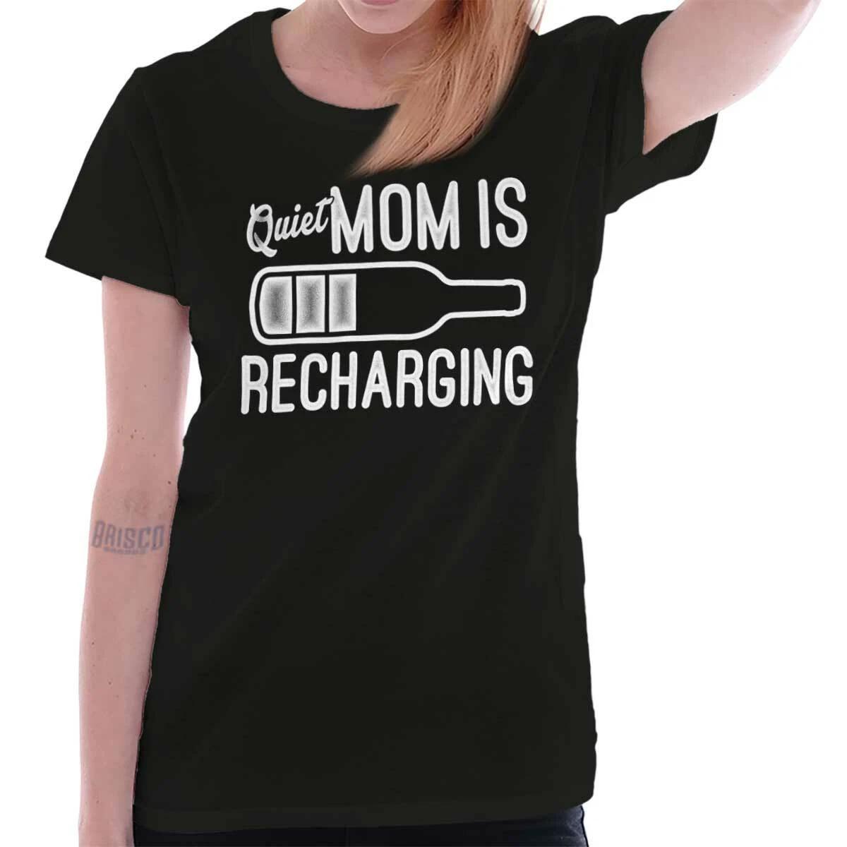 Funny Quiet Mom Is Recharging with Wine Womens Top Junior Graphic Tee S