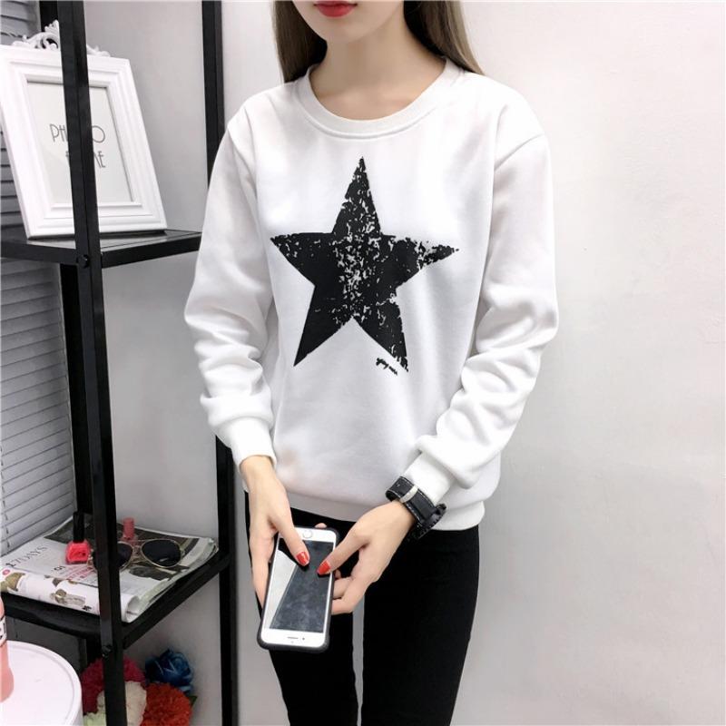 Women's Printed Loose Oversized Fleece Long Sleeved Sweatshirt