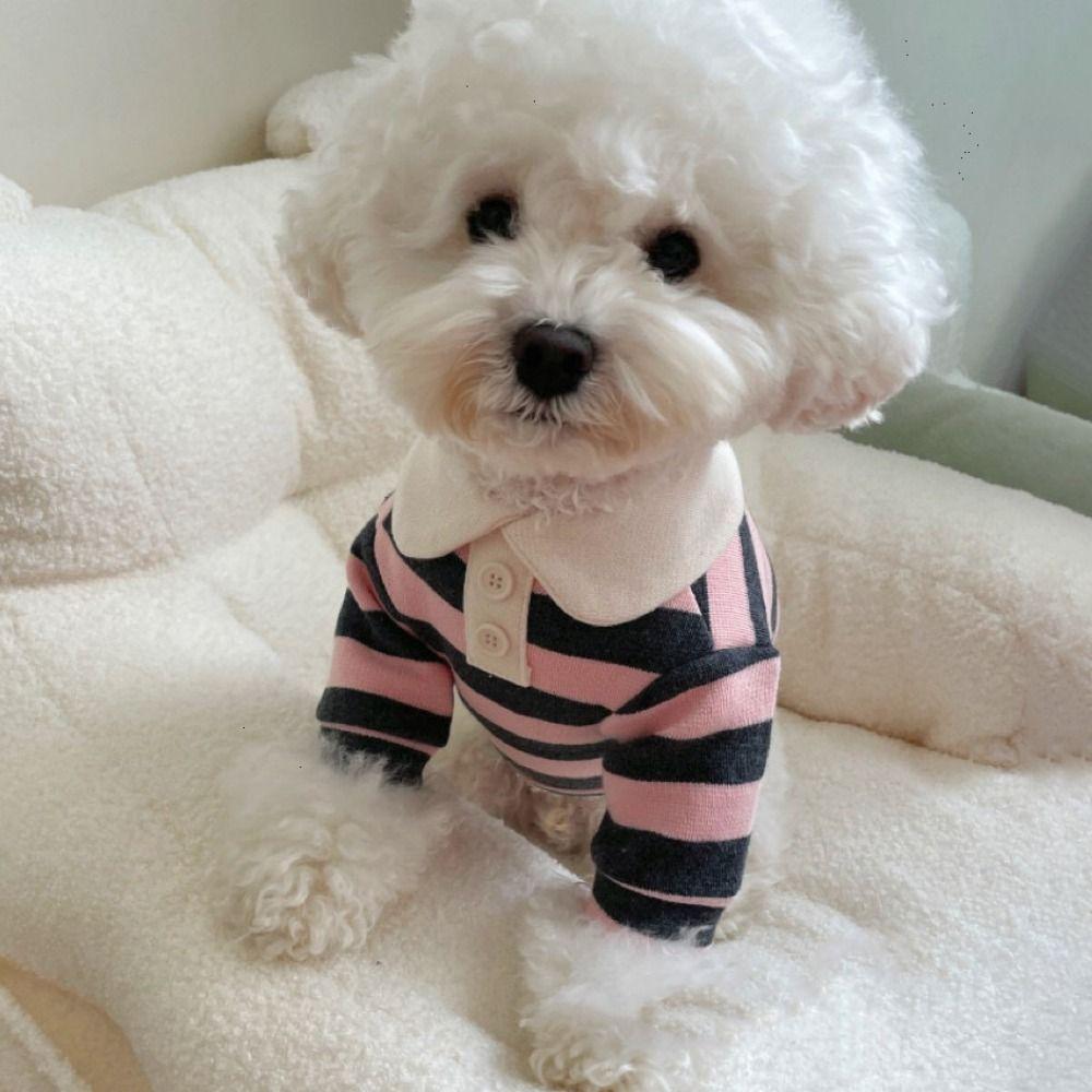 

Round Neck Puppy Striped Pullover Breathable Striped Pet T-Shirt Dog Casual T-shirt Summer XXL розовый
