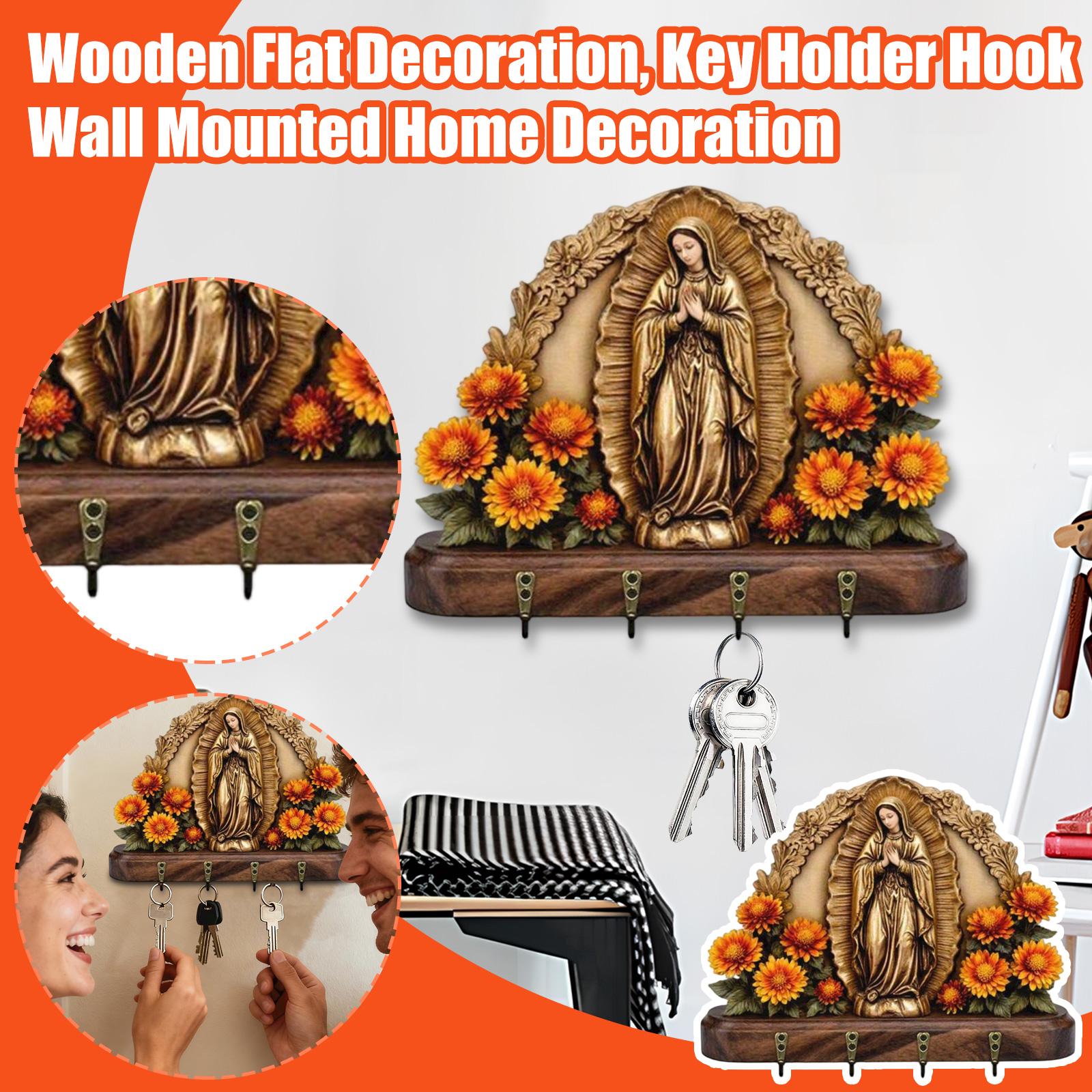 

Дерев яна плоска прикраса, гачок-тримач для ключів, настінна прикраса для дому One Size