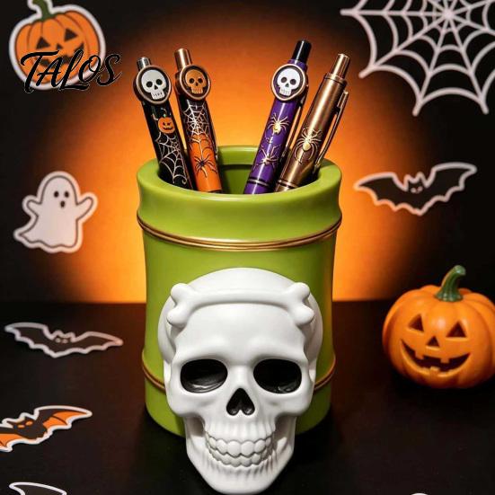 Large Capacity Pen Barrel For Office Halloween Holder, Cute Ghost/Skull Bamboo Tube Shaped Pencil Creative Dark Style Workspace Decor Cup,