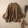 Women's Loose Fit Lantern Sleeve Cotton Linen Blouse - Babydoll Design, Nine-Point Sleeve, Solid Color Fashion Shirt 803