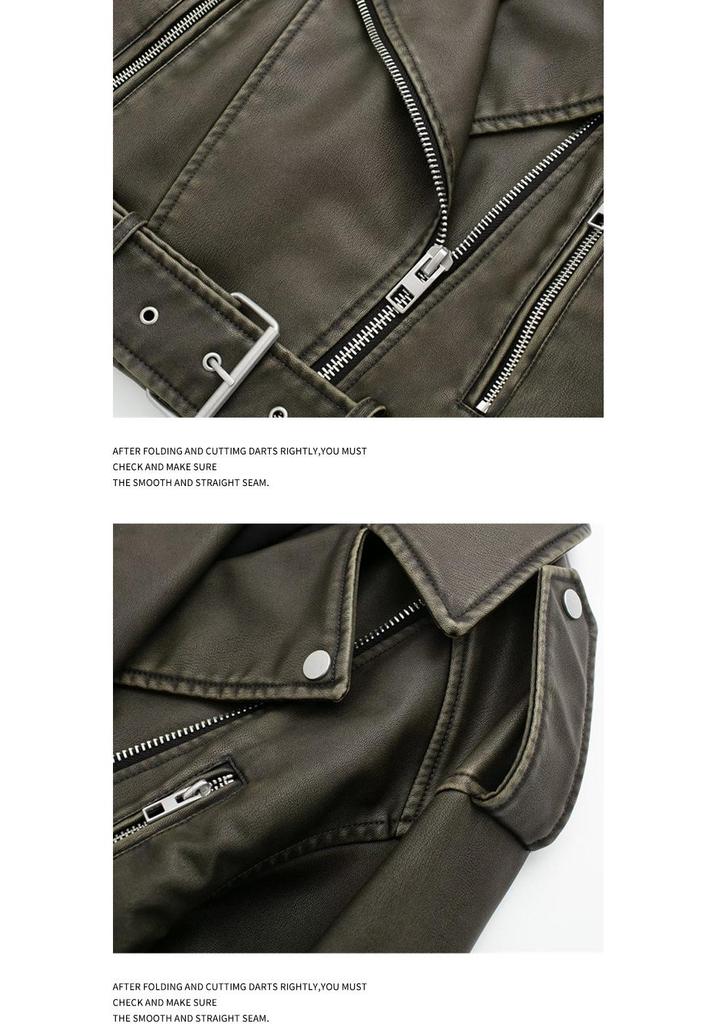 Giacca da Donna Bicolore Distressed in Ecopelle PU con Revers, Taglio Ampio, Stile Europeo e Americano, 2025