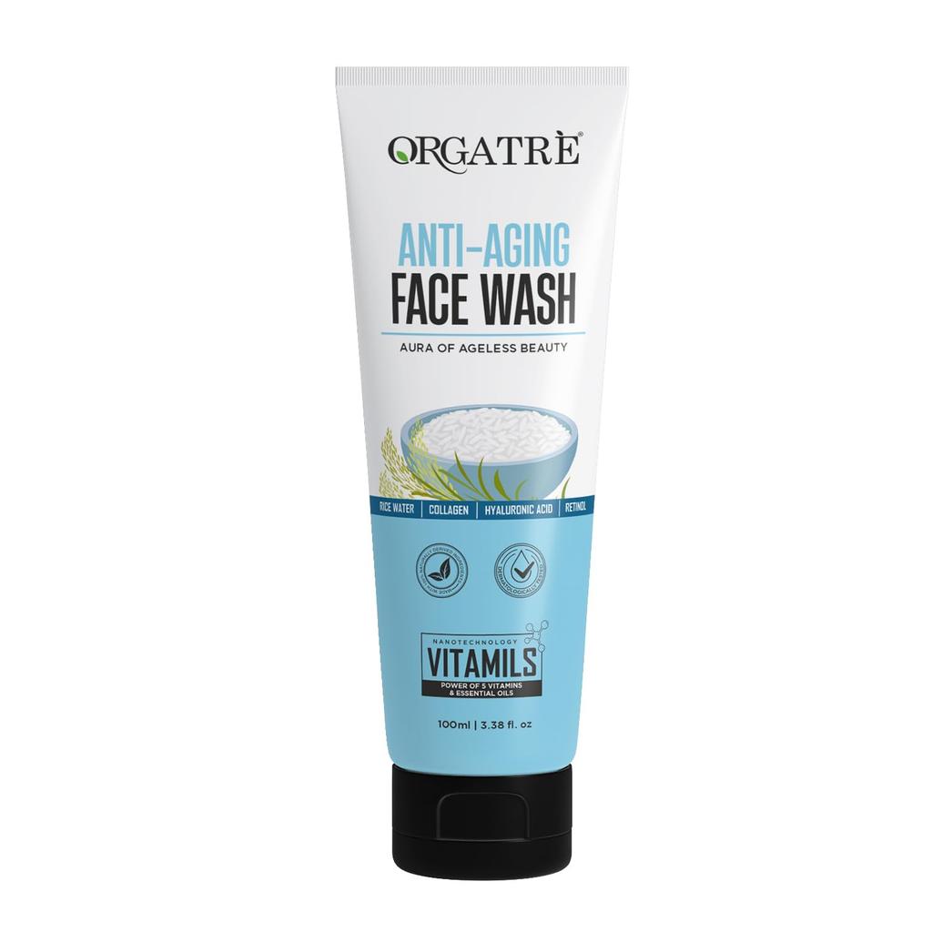Orgatre Anti-Aging Face Wash with Rice Water, Collagen, Hyaluronic Acid & Retinol 100ml