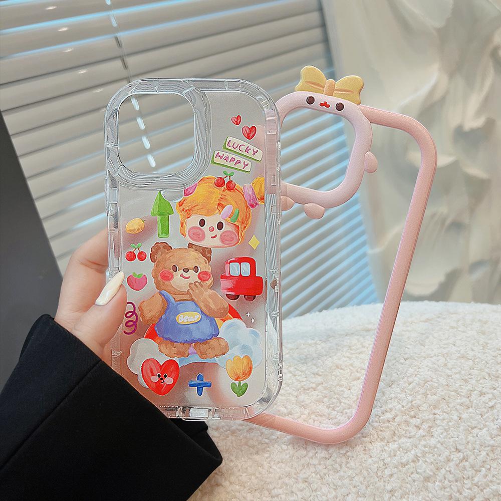 Custodia Morbida in Silicone con Orso Cartone Animato Ragazza Felice Graffiti Amore Auto Per Iphone 14 Pro Max Plus 13 11 12 Promax 3d Carina Capa Posteriore