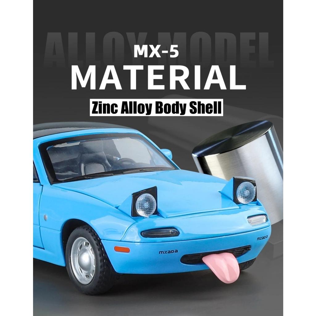 1/24 Mazda Miata MX5 Roadster Toy Car Model Diecast Alloy Metal Miniature Vehicle Model Sound & Light Collection Gift for Boy