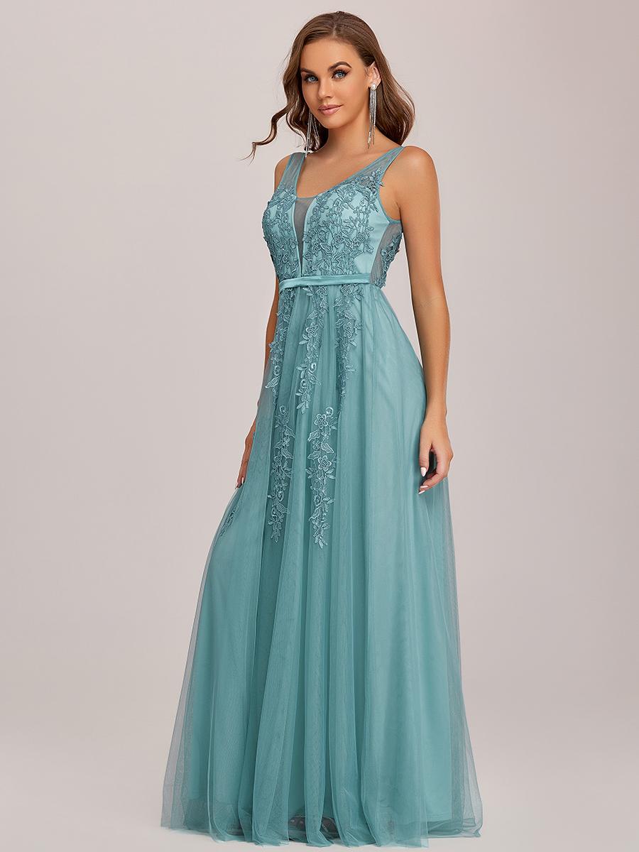

Элегантные женские вечерние платья Ever-Pretty из струящегося тюля с прозрачными аппликациями и V-образным вырезом без рукавов 3XL лунный камень синий