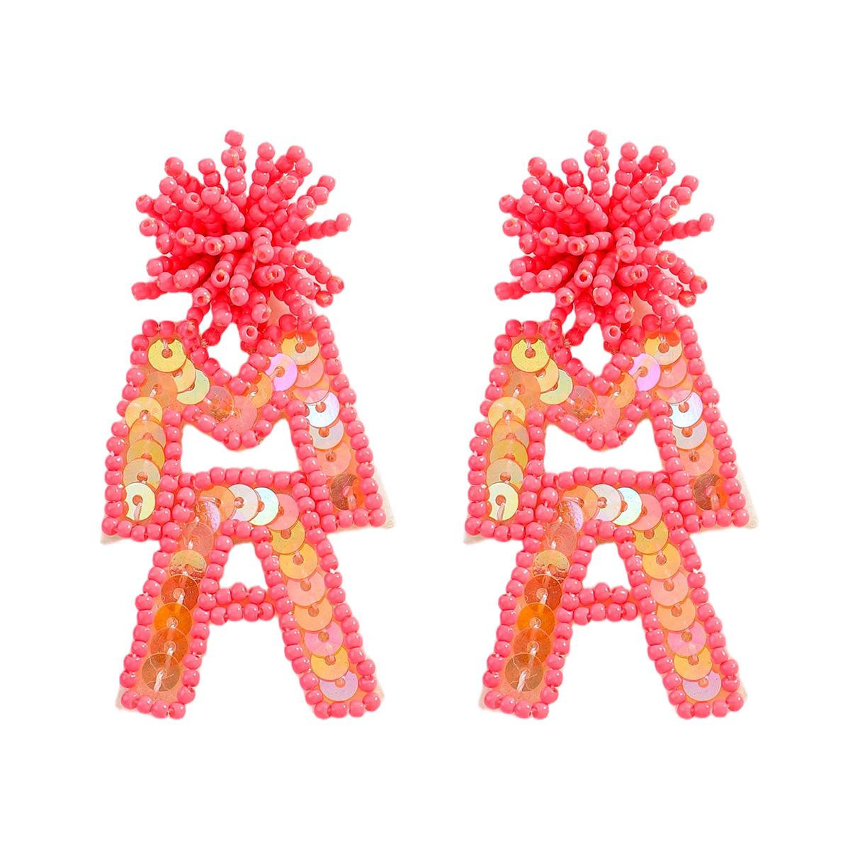 Mother s Day Handmade Rice Bead Earrings Letter MAMA Sequins Tassel Earrings Personality Party Holiday Earrings Women коралл розовый