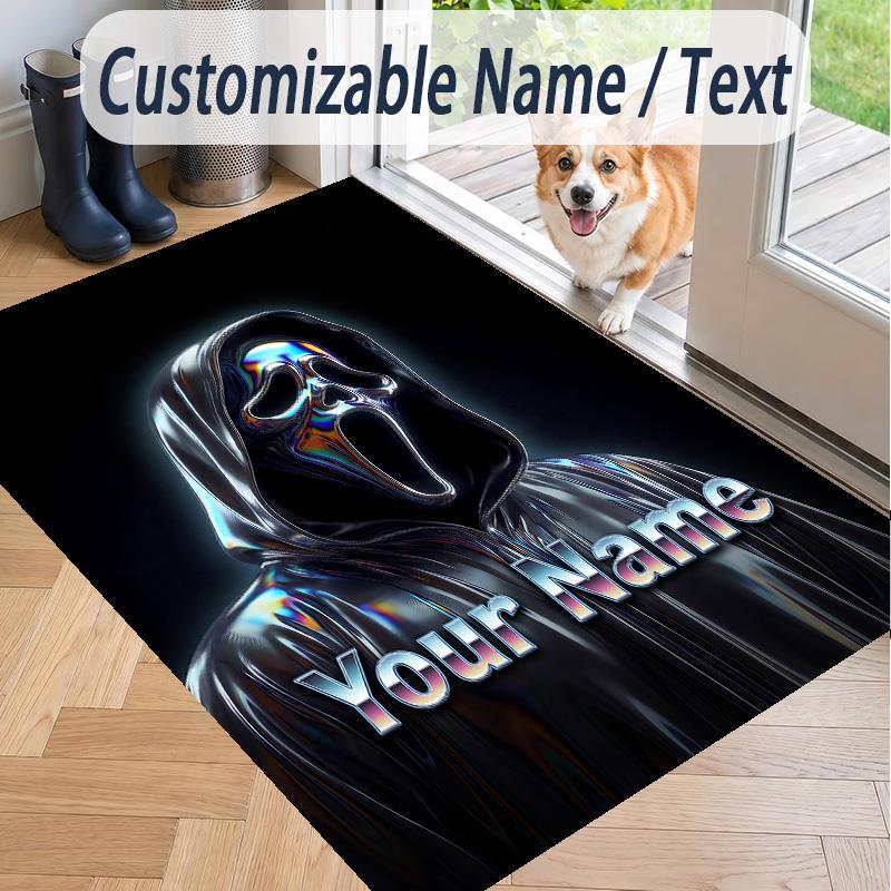 Custom Text Scream Ghostface Pattern Floor Rug Soft Indoor Carpet Mat Living Room Bedroom