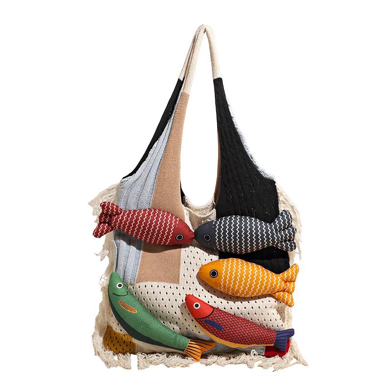 Small Fish Decorative Literary Knitting Light Luxury High Quality Soft Durable Fashion Exquisite Lightweight Commuting Outdoor Crossbody Shoulder Bag