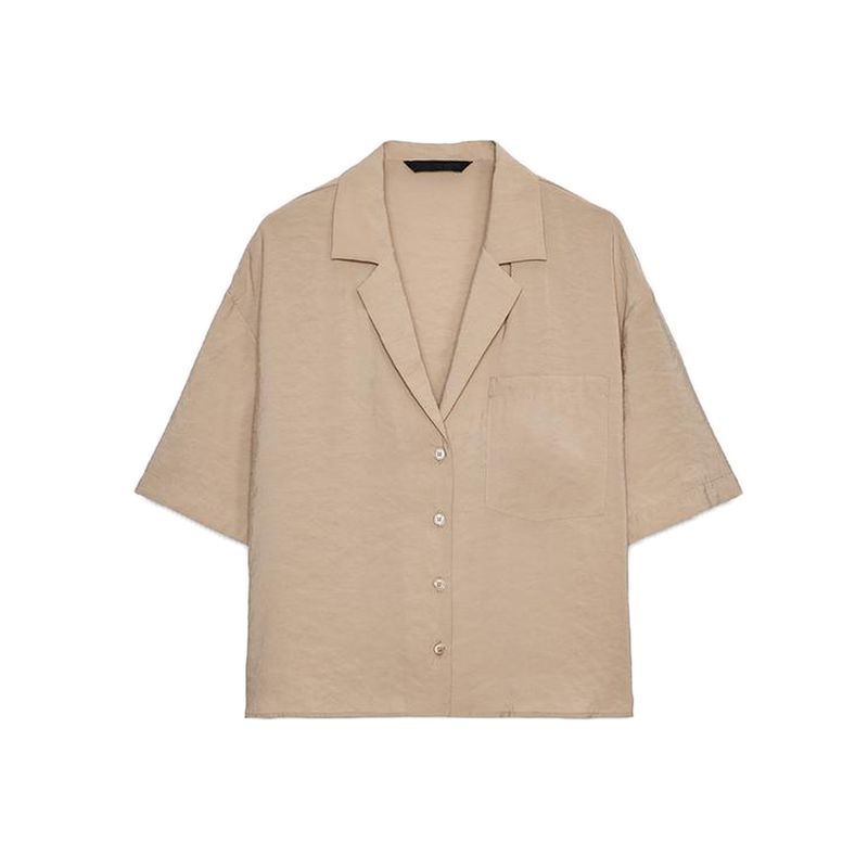 Paste Pocket Decoration Short sleeve Vertical V-neck Shirts 3718119 Mini Vertical Comfortable Mid Waist Shorts 3067431