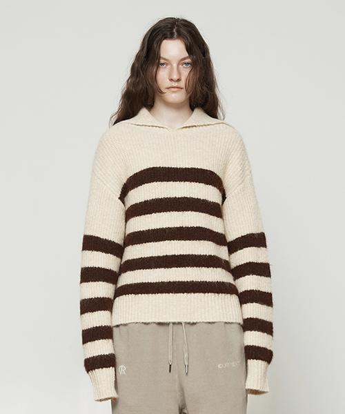 Current Sailor Collar Hairy Knit Top [Brown] Brown/Free